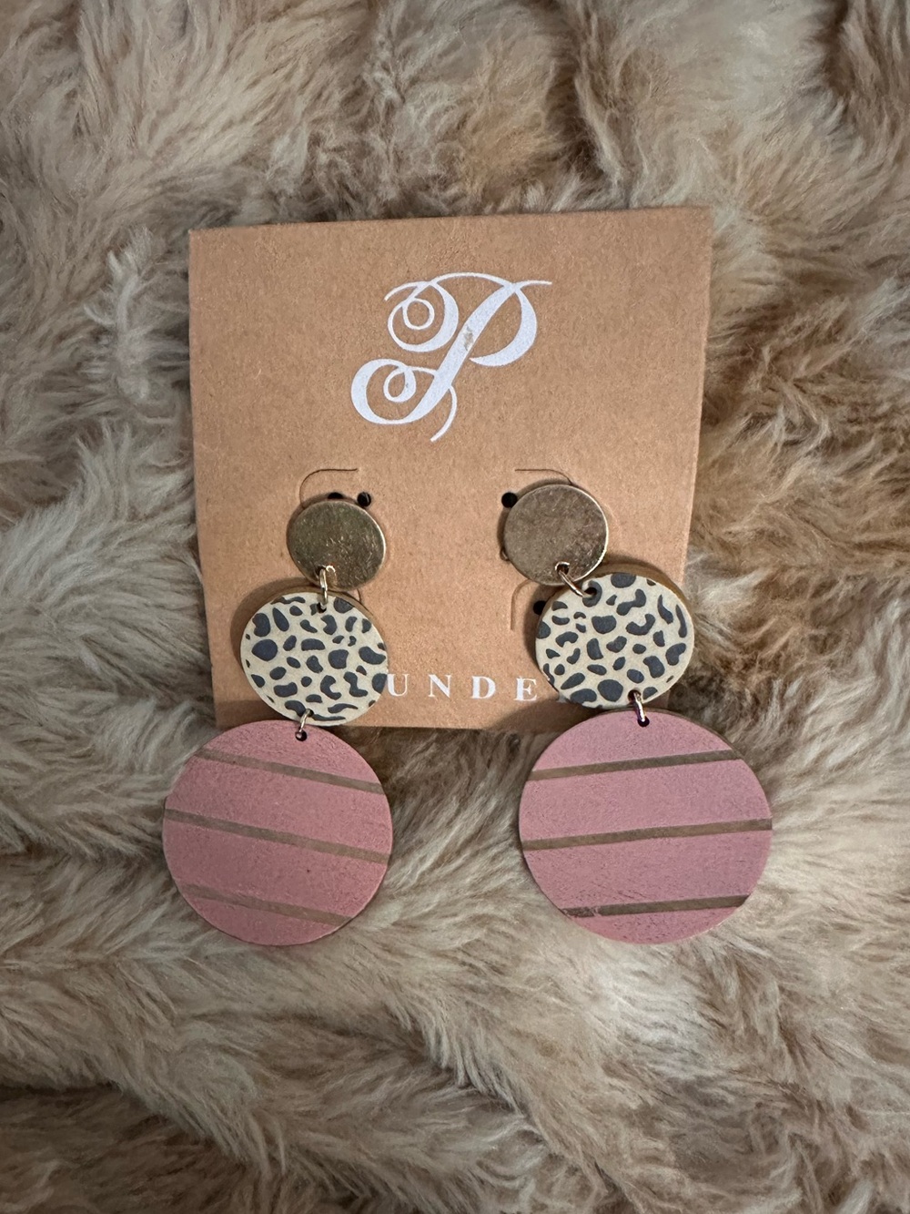 Rose Colored Leopard Mixed-Material Drop Earrings by Plunder